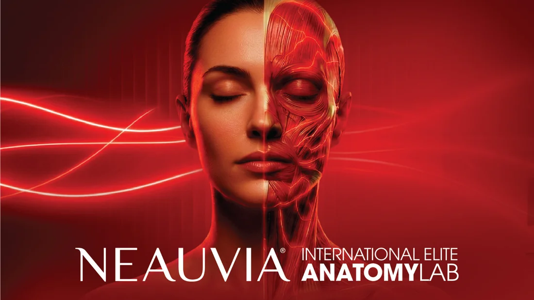Gráfica oficial del Neauvia International Elite Anatomy Lab, evento de formación médica en Verona